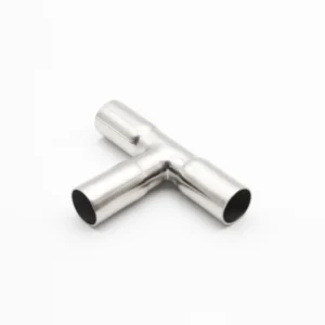 Stainless steel equal tee fitting with threaded press-fit connections at 45 degree angle