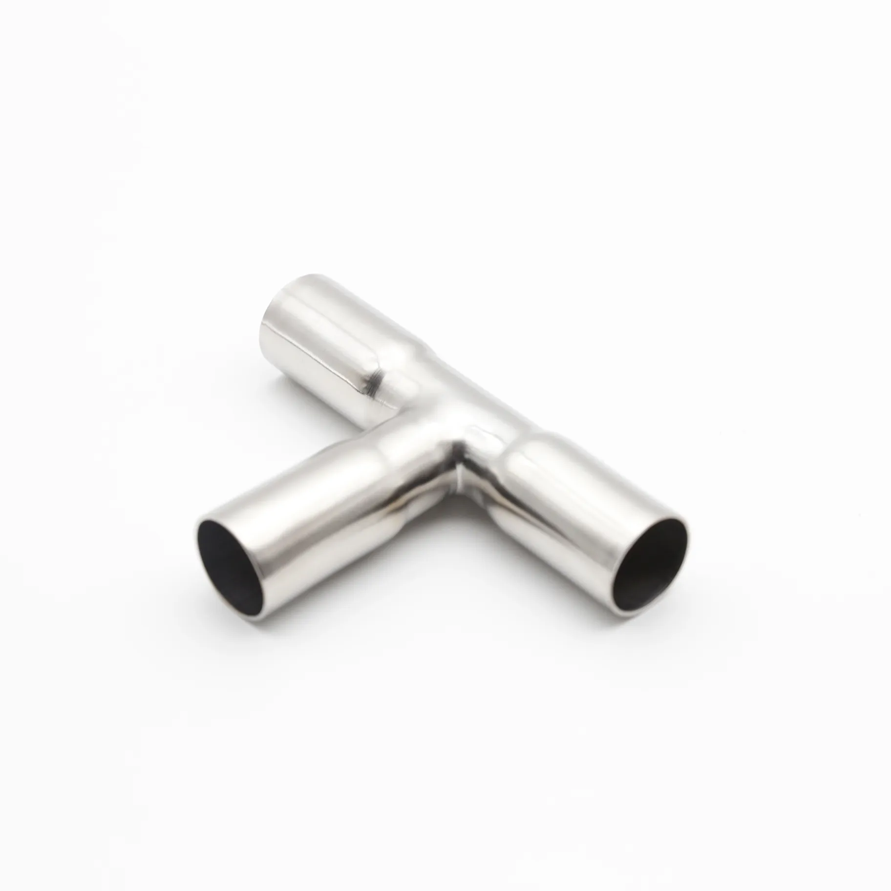 Stainless steel equal tee fitting with threaded press-fit connections at 45 degree angle