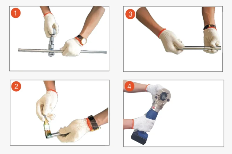 A comprehensive diagram illustrating the four installation steps for a Nonleak threaded press-fit adhesive connection: 1. Cutting the pipe square, 2. Applying anaerobic adhesive to the fitting, 3. Inserting and rotating the pipe, 4. Pressing the connection with a tool.