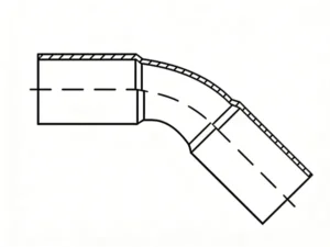 Cross-sectional view of a 45-degree elbow cut at the bend, revealing the internal threaded pathway and the cured anaerobic adhesive forming a continuous seal.