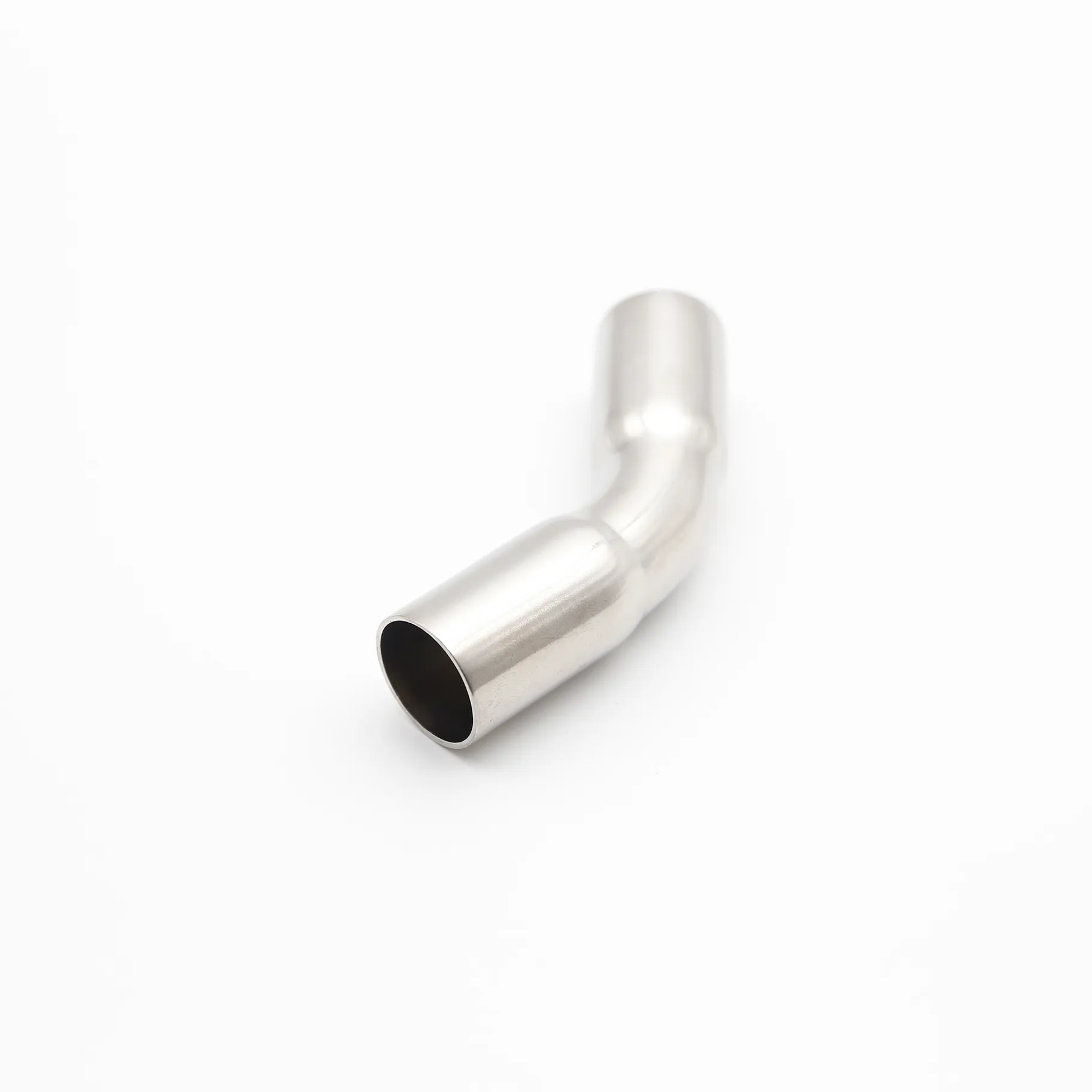 Three-quarter angle view of a stainless steel 45-degree elbow (A-Type) isolated on a white background.