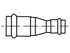 Cross-sectional diagram of a reducing coupling, cut lengthwise to show the stepped internal bore and O-ring sealing grooves at both the large and small diameter ends.