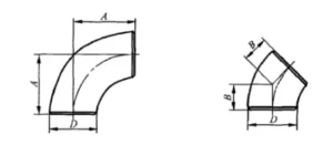 Technical cutaway diagram of a 90° long radius butt-weld elbow illustrating consistent wall thickness through the bend
