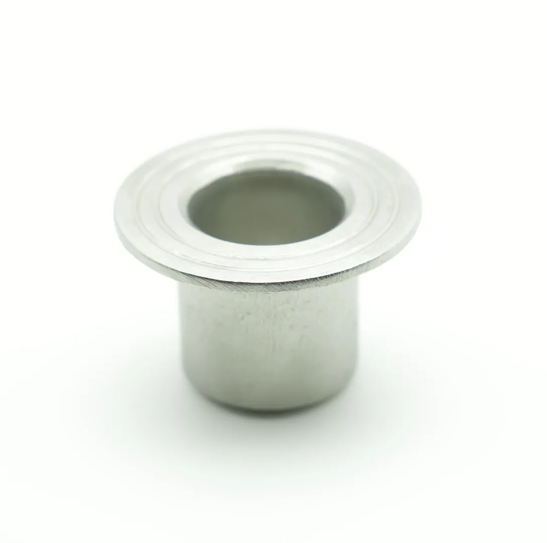 Direct view into the weld end of a stub end showing the beveled end preparation and circular bore