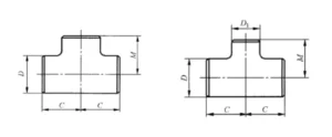Technical cutaway diagram of a butt-weld pipe tee illustrating the internal branch geometry and smooth flow transition