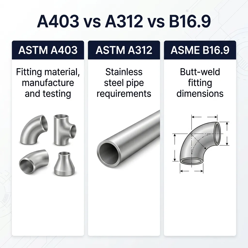 Comparison of ASTM A403, ASTM A312 and ASME B16.9 responsibilities