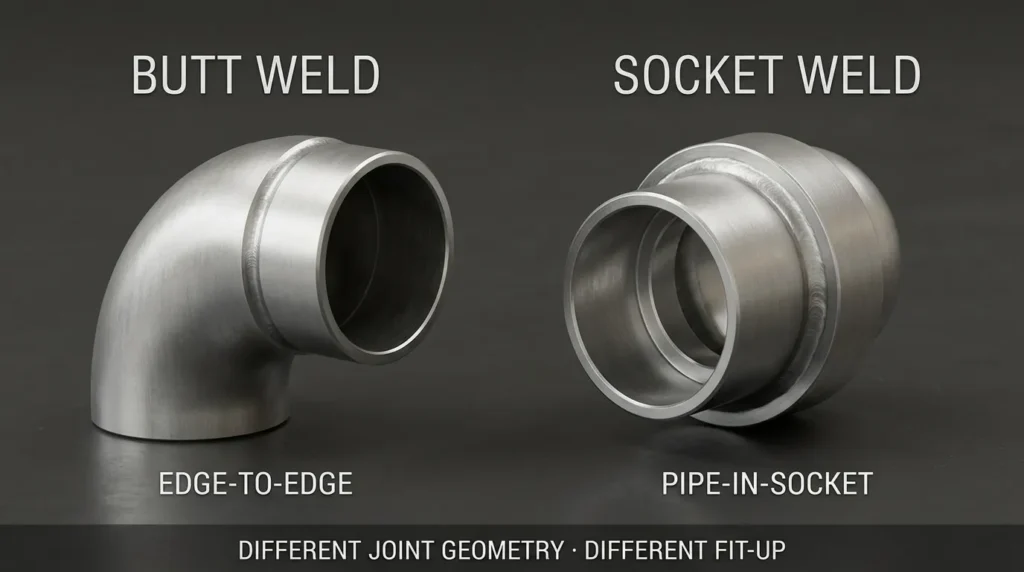 Butt-weld and socket-weld stainless steel joint geometry comparison
