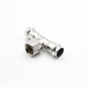 Stainless steel press fit threaded tee with female branch outlet