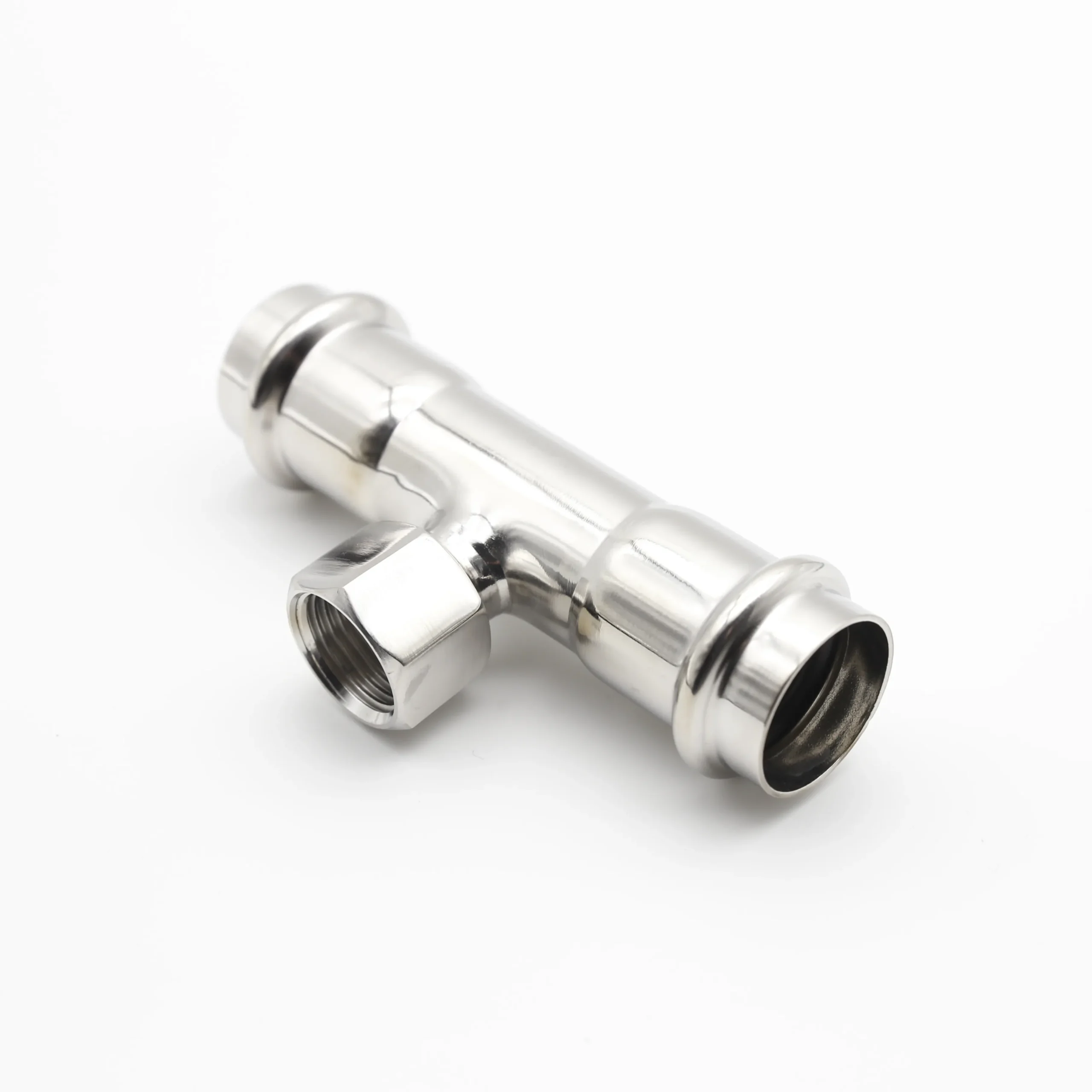 Female reducing threaded tee for stainless steel pipe branch connection