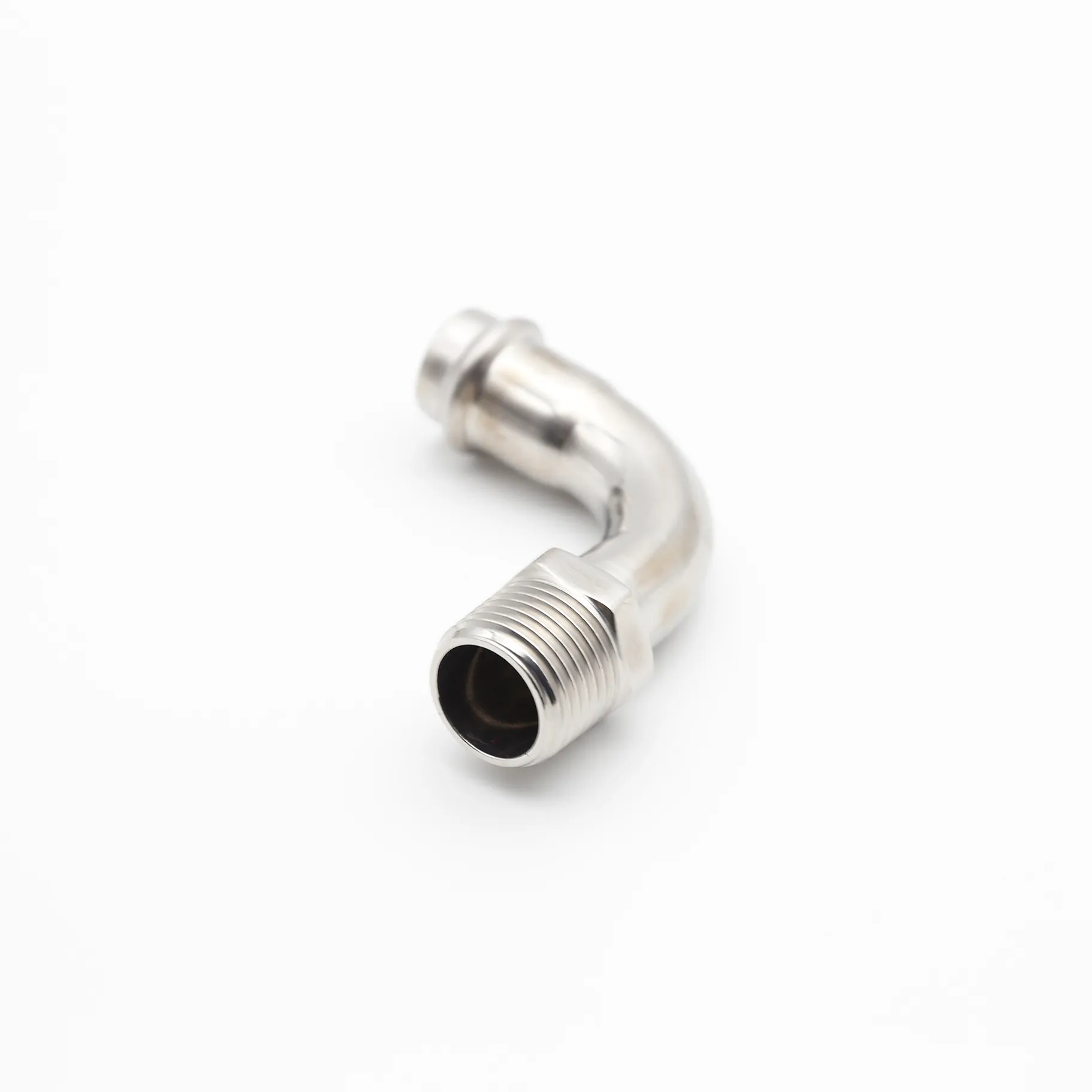 External threaded connection on male stainless steel elbow