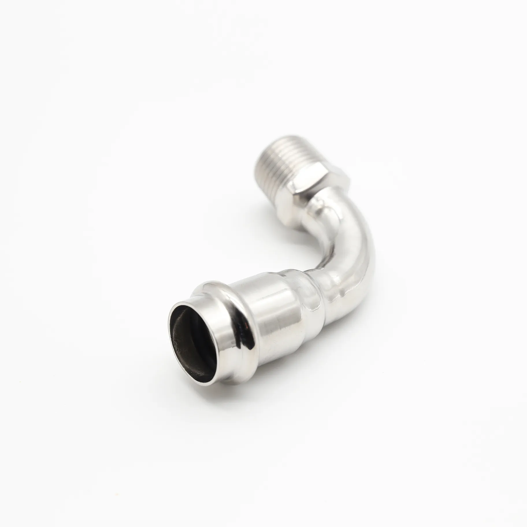 Male reducing elbow with stainless steel press-fit end