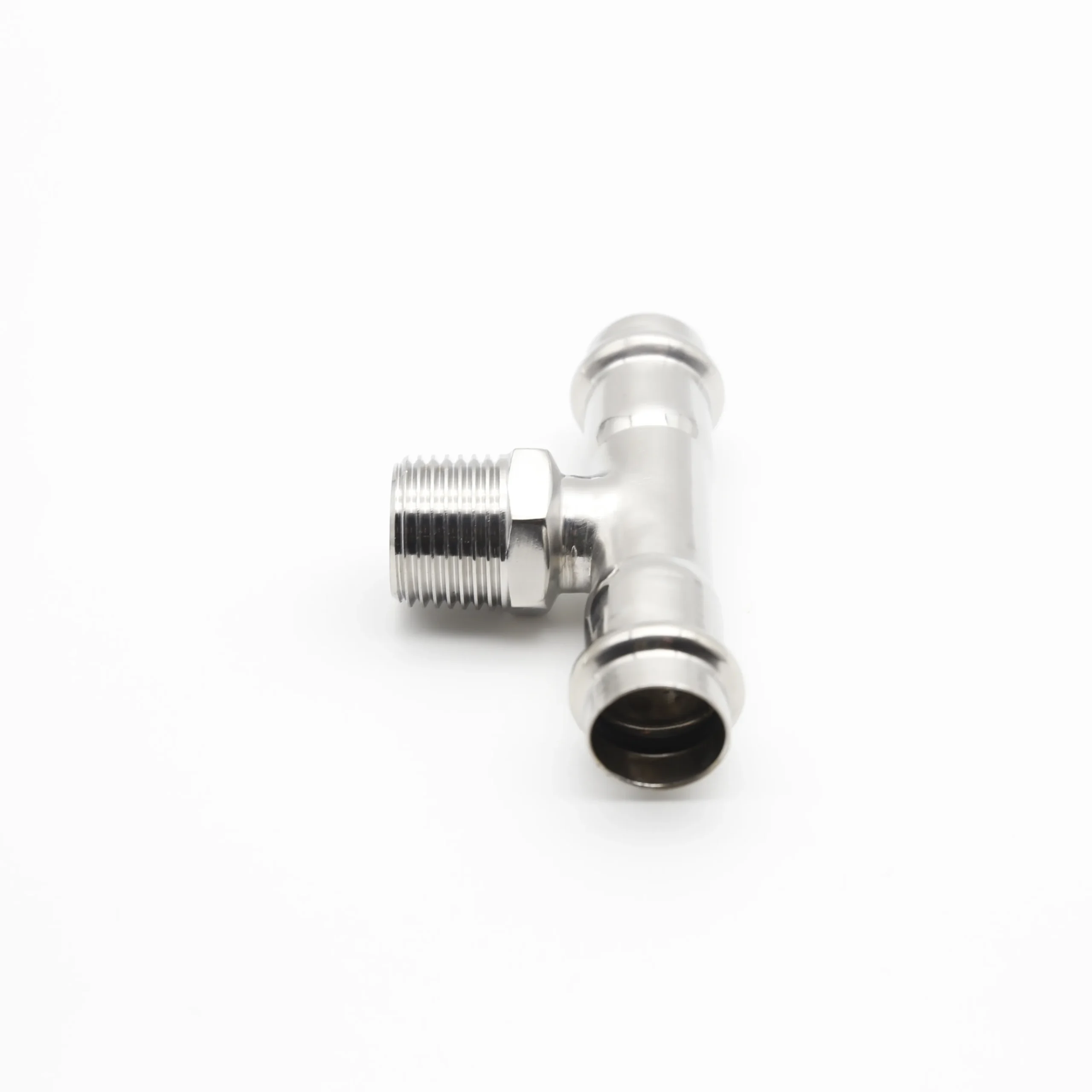 Male threaded tee with double-press pipe connections