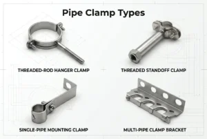 Pipe clamp types for stainless steel piping systems