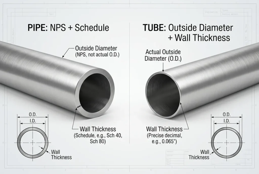 Stainless steel pipe size and tube outside diameter comparison