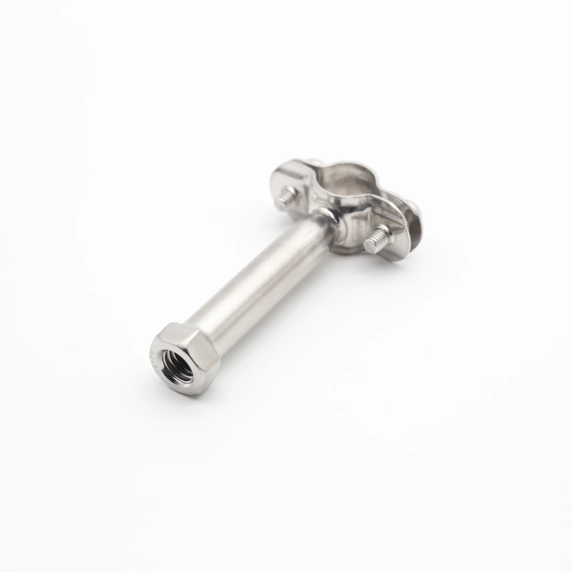 Threaded mounting end of stainless steel pipe support clamp