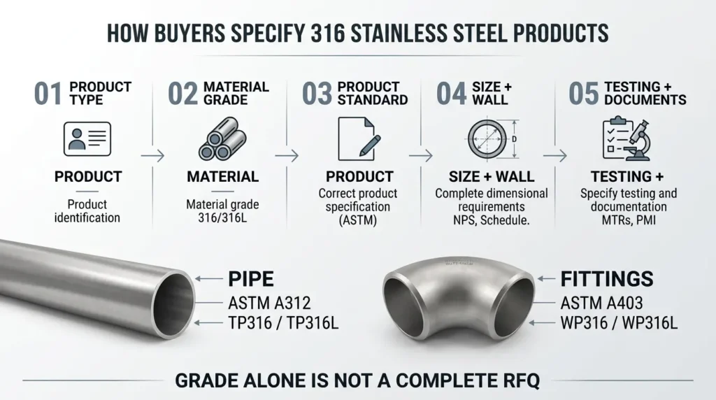 316 stainless steel pipe and fitting specification workflow for ASTM A312 and ASTM A403