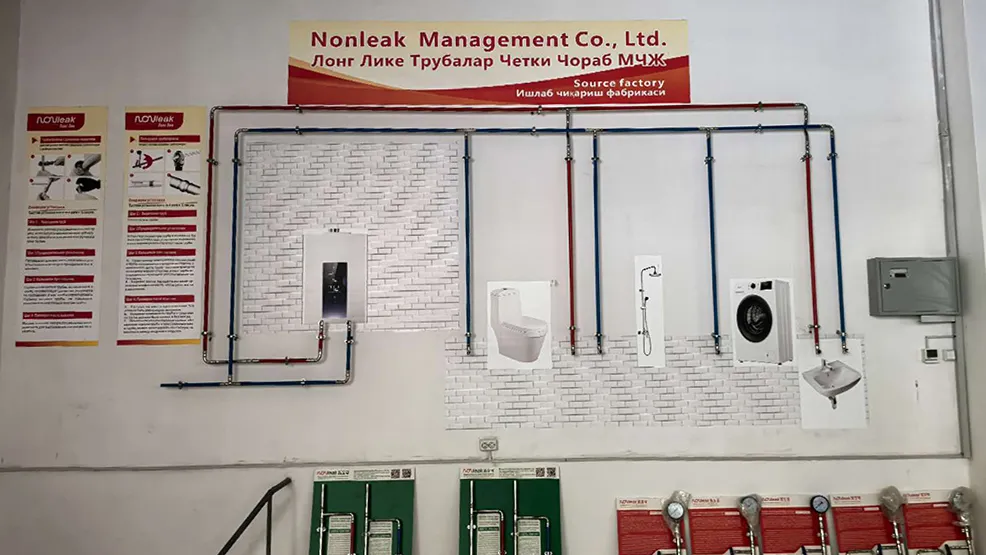 Stainless steel piping system display inside the Nonleak Uzbekistan showroom