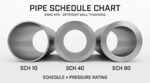 Pipe schedule chart comparing stainless steel pipe wall thickness for SCH 10, SCH 40 and SCH 80