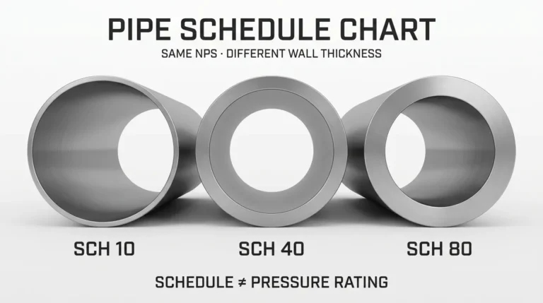 Pipe schedule chart comparing stainless steel pipe wall thickness for SCH 10, SCH 40 and SCH 80