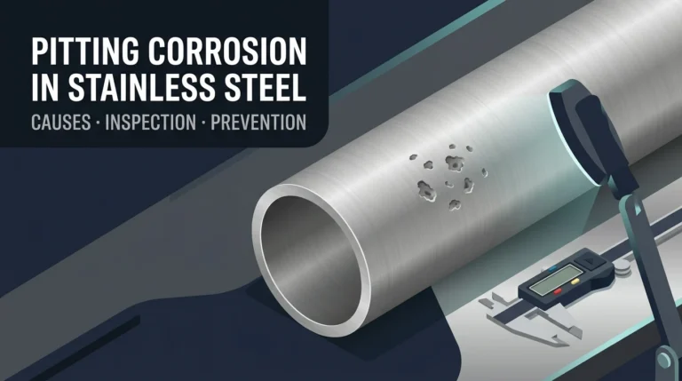 Animated illustration of pitting corrosion in stainless steel pipe during inspection