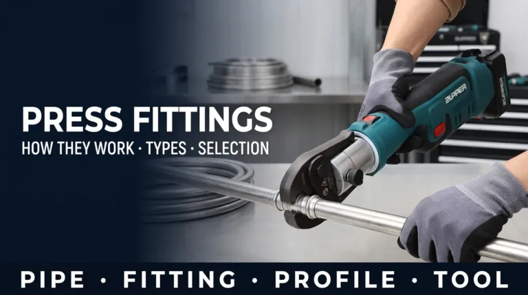 Installer using a cordless press tool on stainless steel press fittings