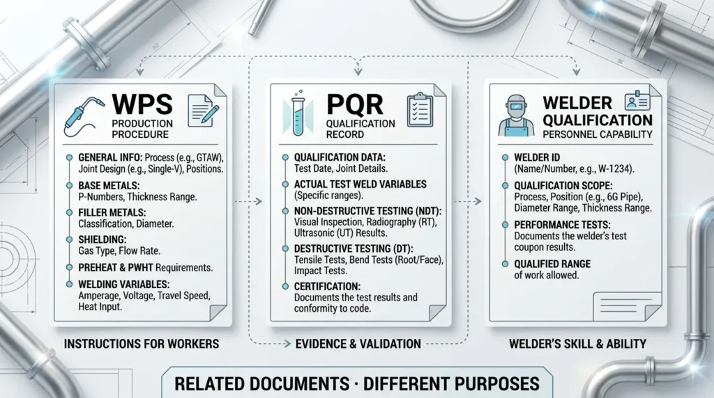 WPS vs PQR vs welder qualification for butt weld pipe projects