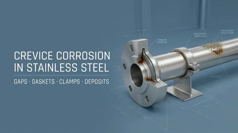 Crevice corrosion in stainless steel piping under a gasket clamp and shielded interface