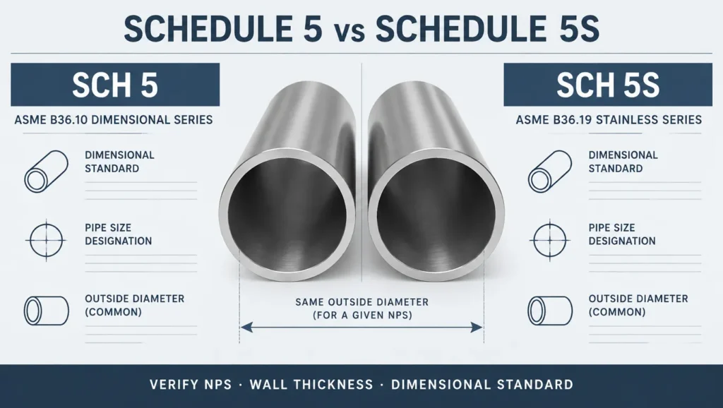 Schedule 5 vs Schedule 5S pipe dimensional standard comparison